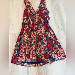 Forever 21 Vibrant Red and Blue Floral Mini Dress